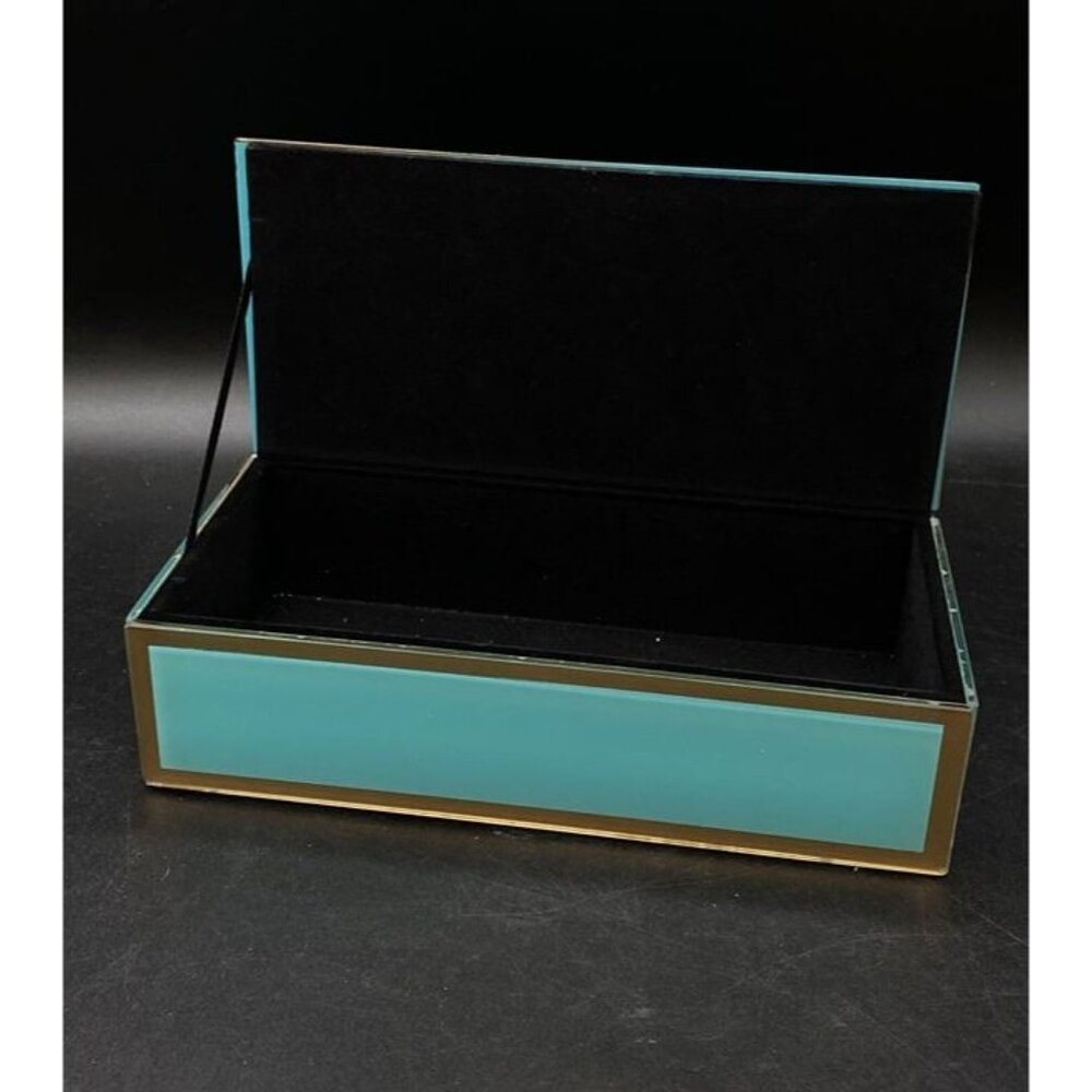 Jewelry Case Teal With Gold Feather Storage Box Black Velvet Lined Box - Picture 8 of 9